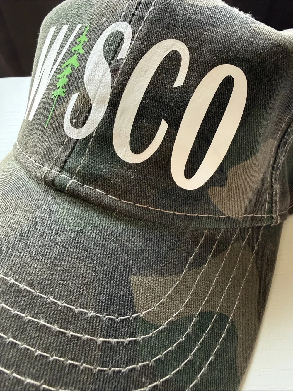 WISCO Wisconsin Green Camouflage Baseball Cap Velcro Back Adjustable OS
